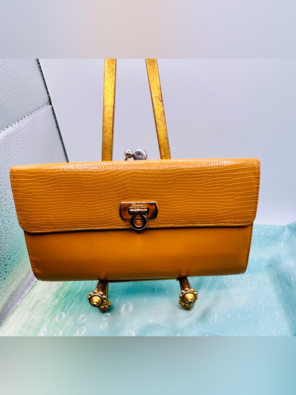 Salvador Ferragamo Structured Long Wallet in Mustard Brown